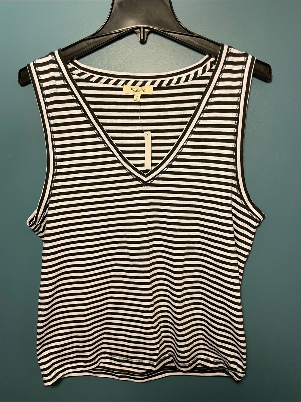 Madewell Black & White Striped V-Neck Tank